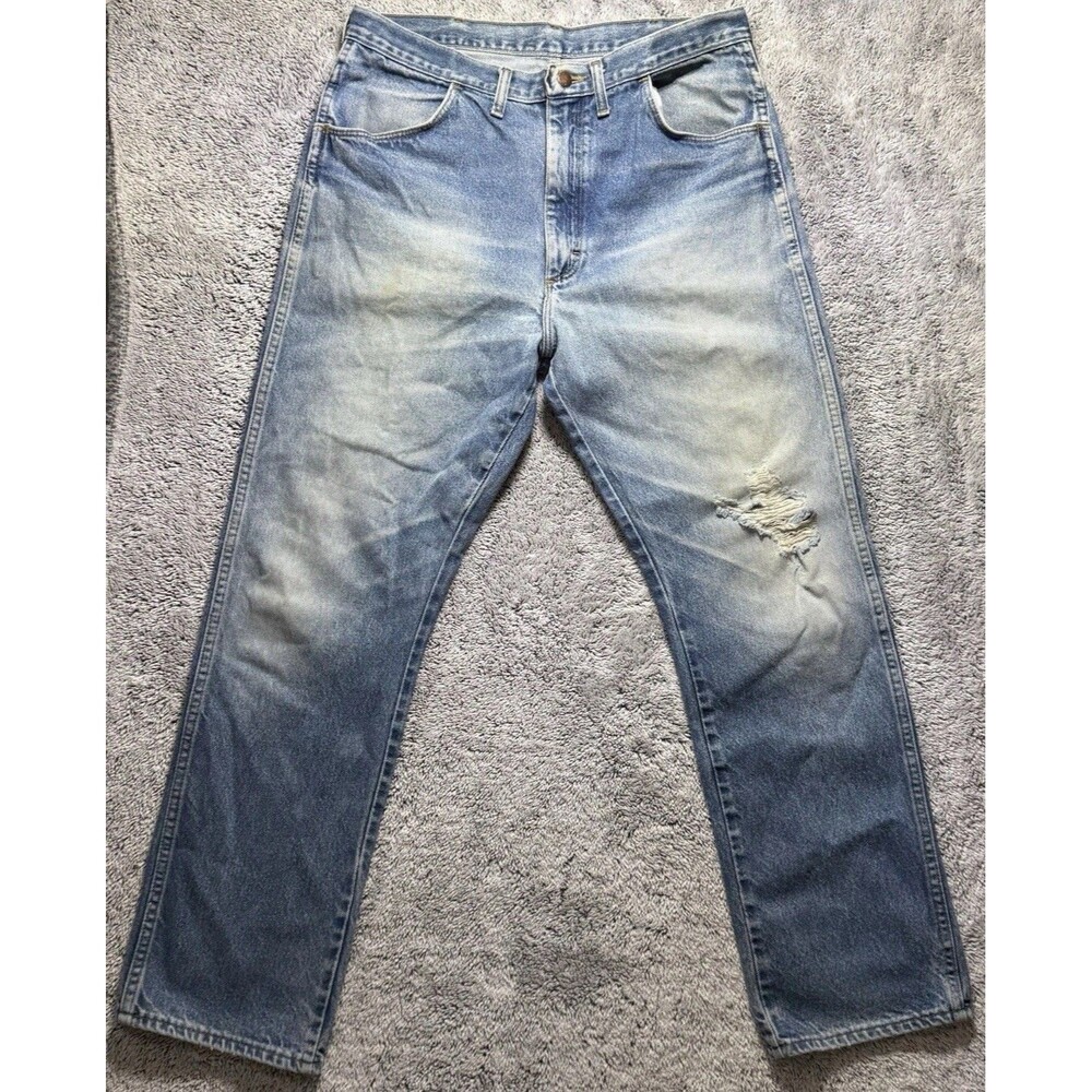 VTG Rustler Jeans Men’s 34x32 Blue Denim Distressed Faded‎ Whiskered Grunge Work - Picture 6 of 16